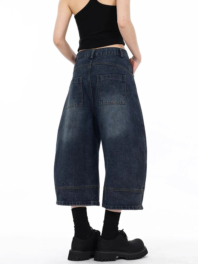 Jeansshorts mit weitem Bein und Vintage-Waschung