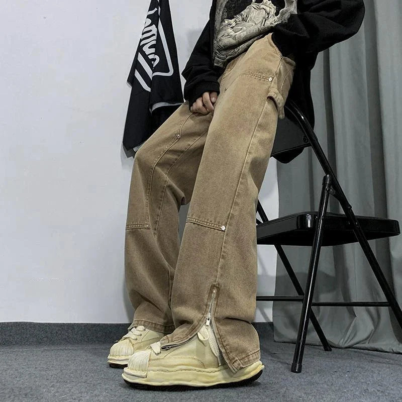 Coole Vintage Hip Hop Nietenhose mit Schlitz und geradem Bein