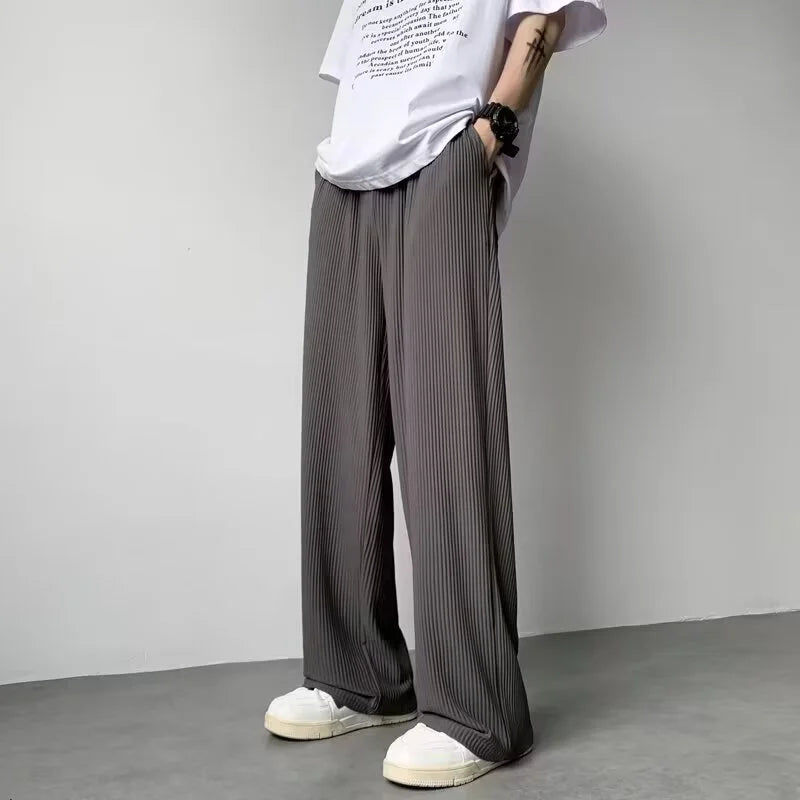 Pantalon rayé coréen décontracté à jambes larges