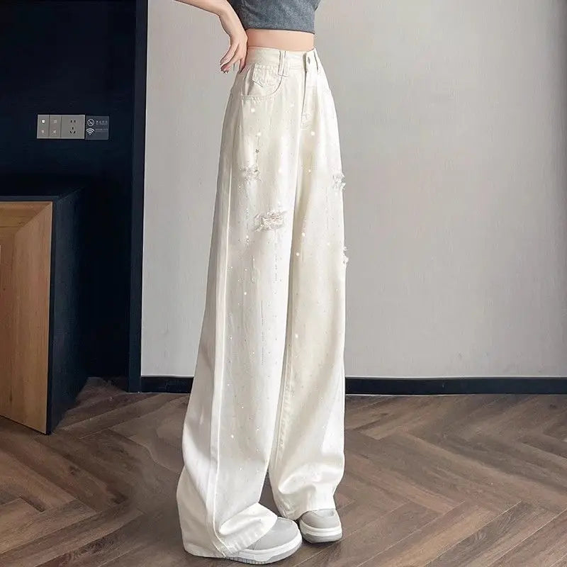 Atmungsaktive Jeans mit weitem Bein in Diamantweiß.