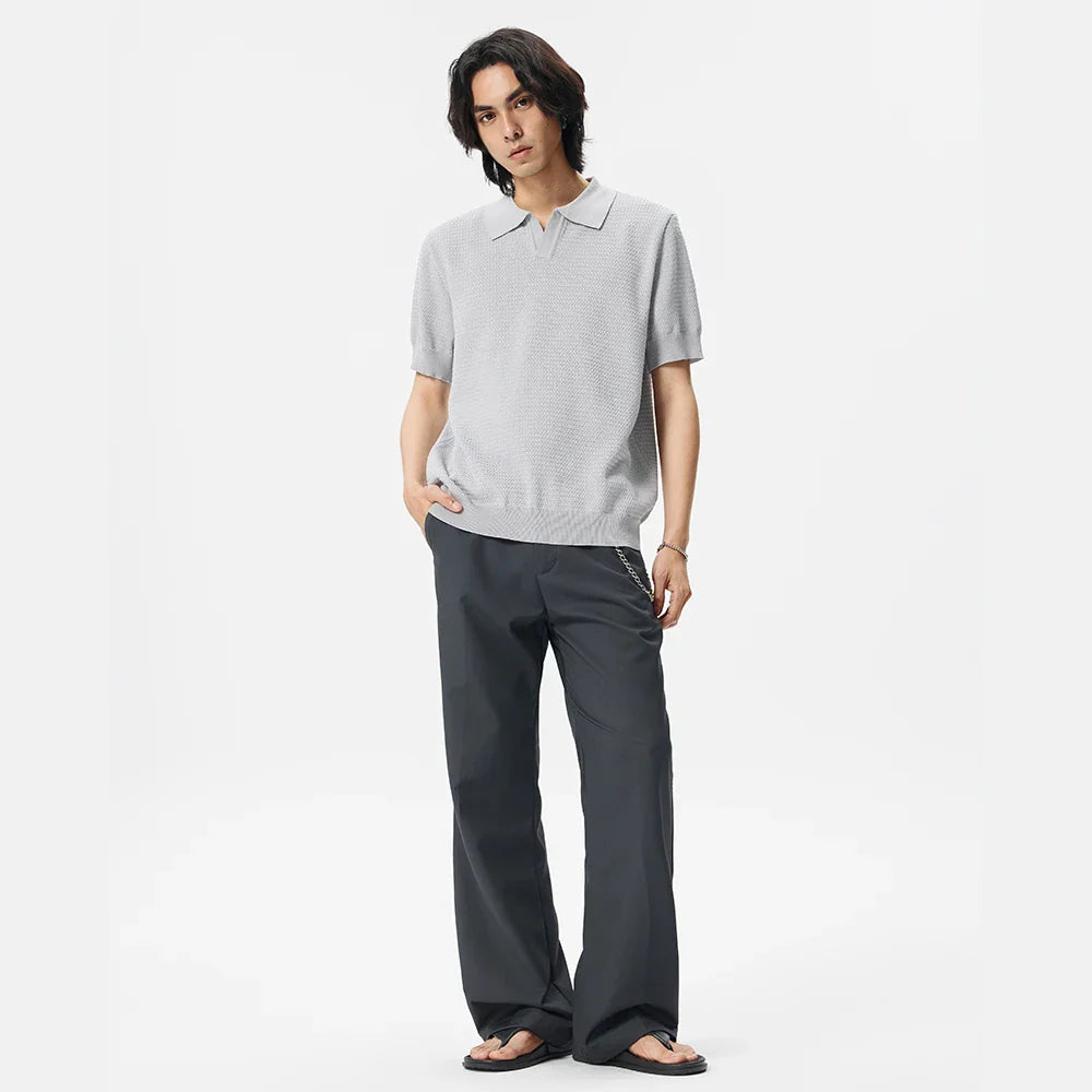 Flexible Vintage Retro Knitted Jacquard Polo T-Shirt