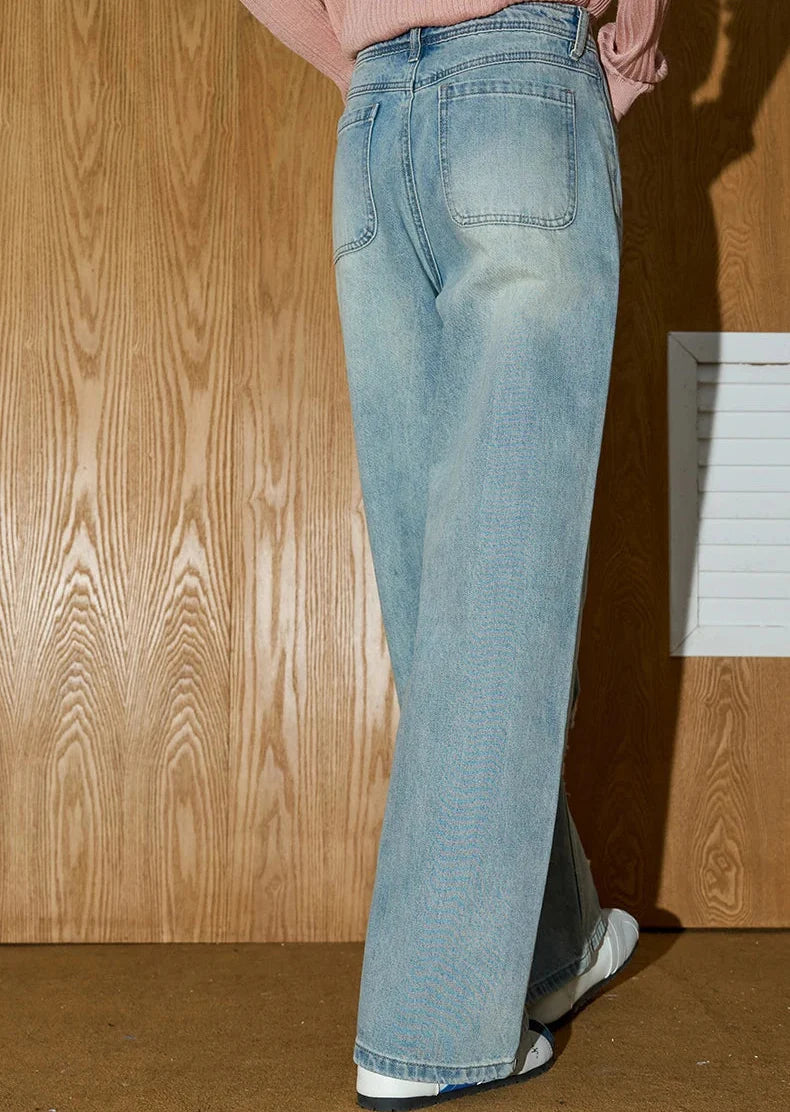 Strapazierfähige High-Waist-Jeans mit Used-Look und geradem Bein