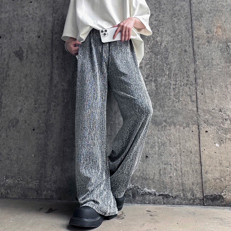 Pantalon décontracté élégant à taille élastiquée et cordon de serrage texturé