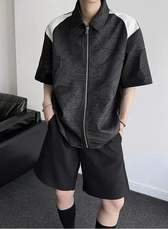 Strapazierfähiges Streetwear-Freizeithemd mit kurzen Ärmeln und Reißverschluss