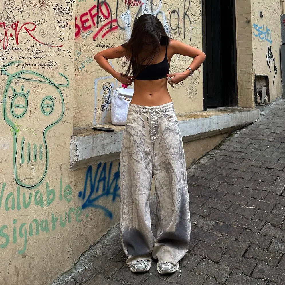Stylische Jeans mit Graffiti-Print und weitem Bein