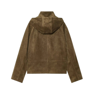 Upgrade your layering game with this luxe faux suede hooded jacket, featuring a high-neck design and adjustable drawstring hem for a premium streetwear fit.