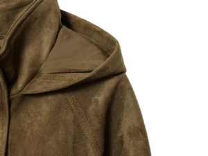 Upgrade your layering game with this luxe faux suede hooded jacket, featuring a high-neck design and adjustable drawstring hem for a premium streetwear fit.