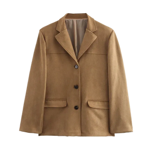 Brown coat with black buttons on a white background