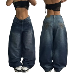 Pair of wide-leg jeans shown from front and back on a neutral background
