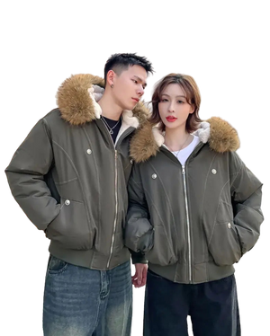 Stay warm and stylish in this oversized streetwear parka, featuring a plush faux fur lining and hood for the ultimate cozy winter look.