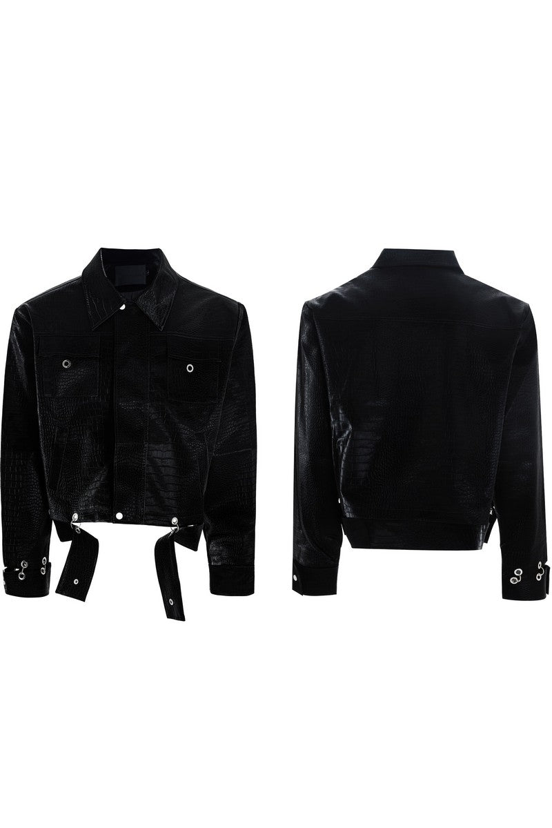 Lederjacke mit Krokodilprägung