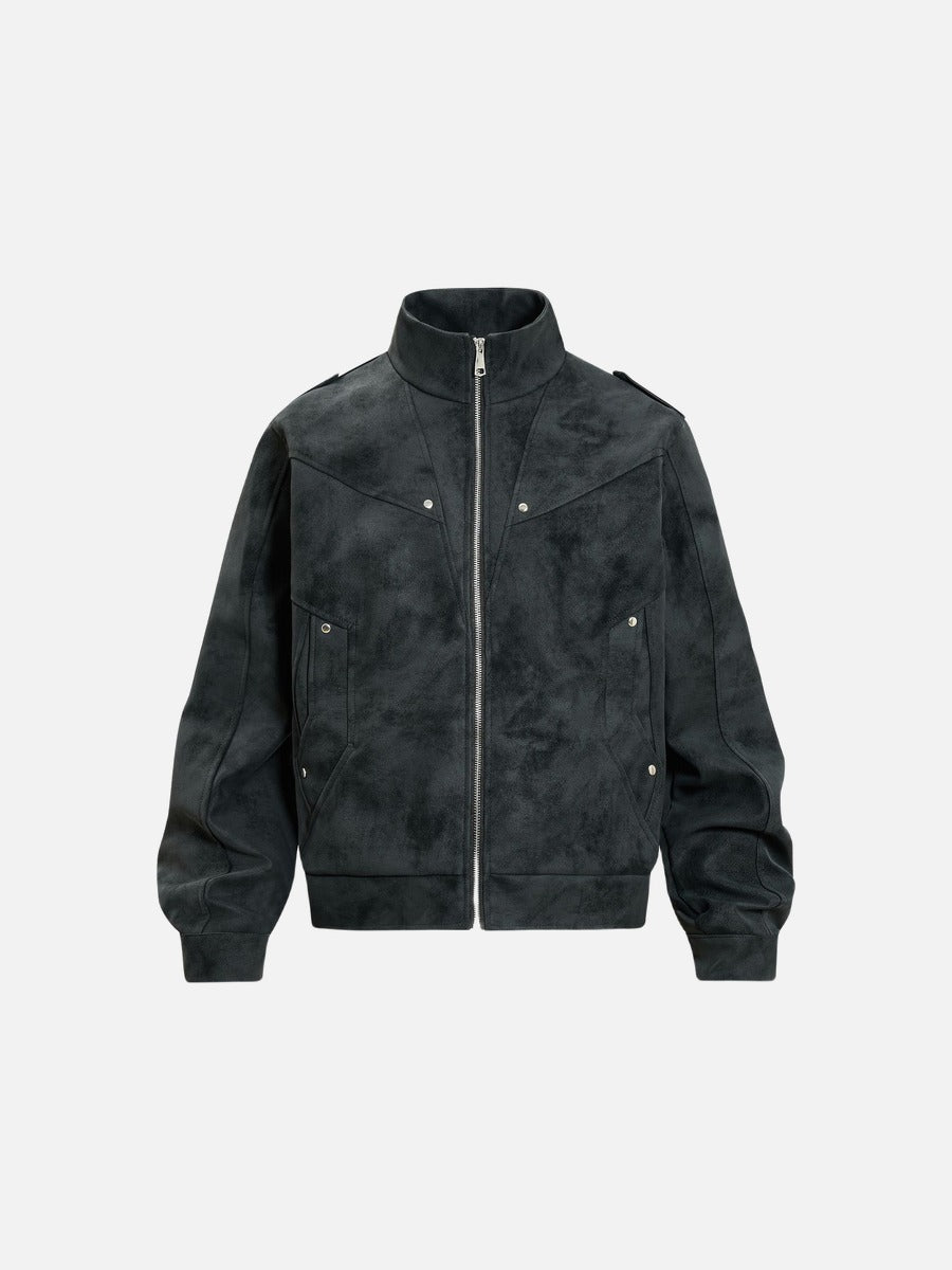Angular Panel Suede Bomber Jacket
