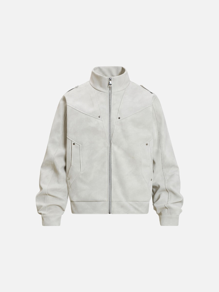 Angular Panel Suede Bomber Jacket