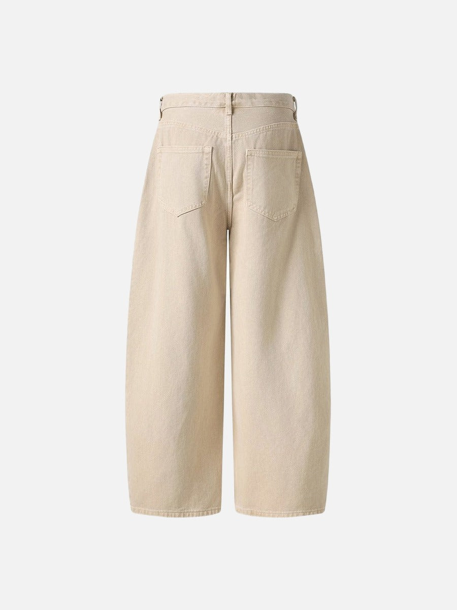 Beige High-Waisted Wide Leg Trousers