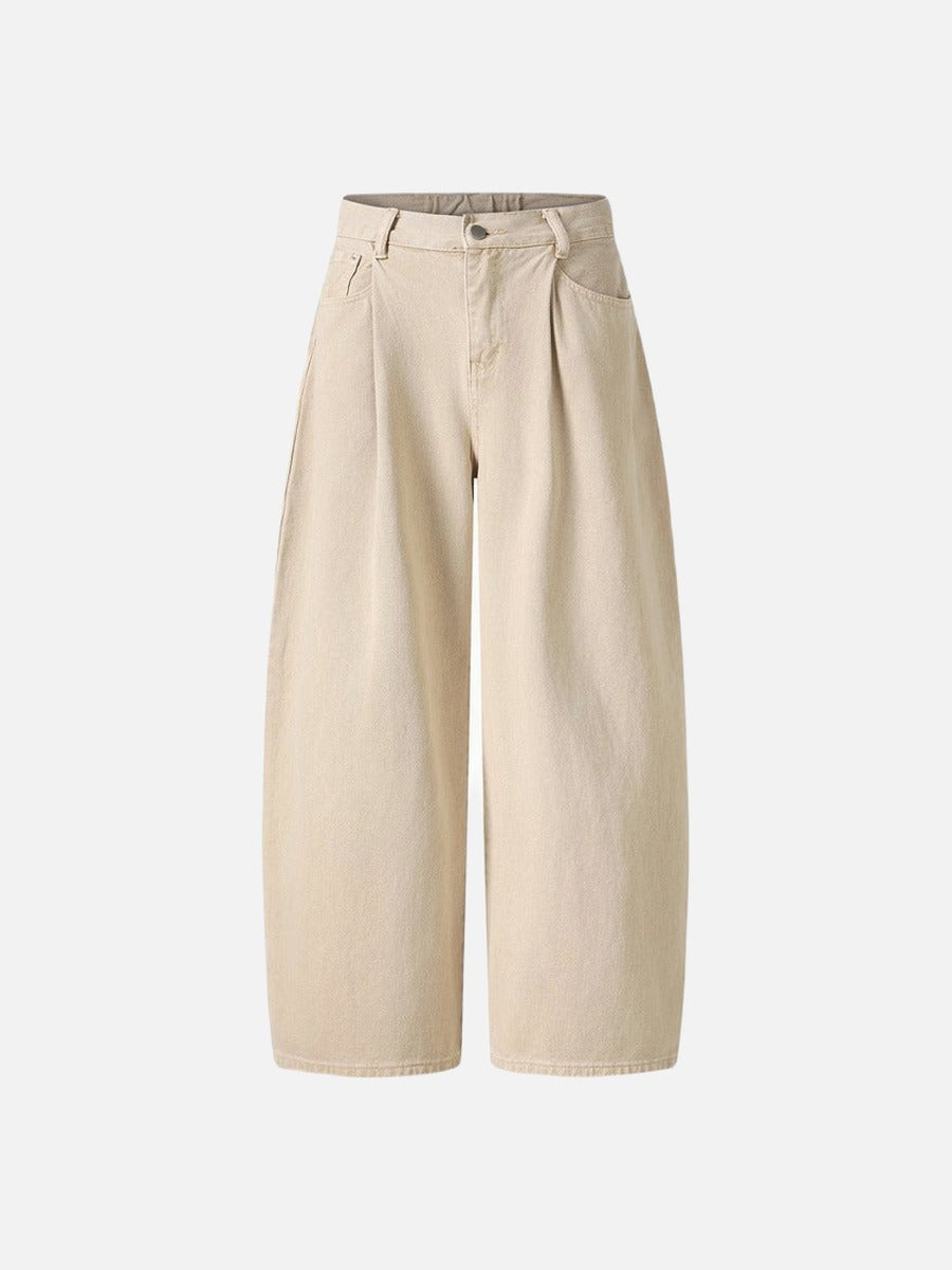 Beige High-Waisted Wide Leg Trousers