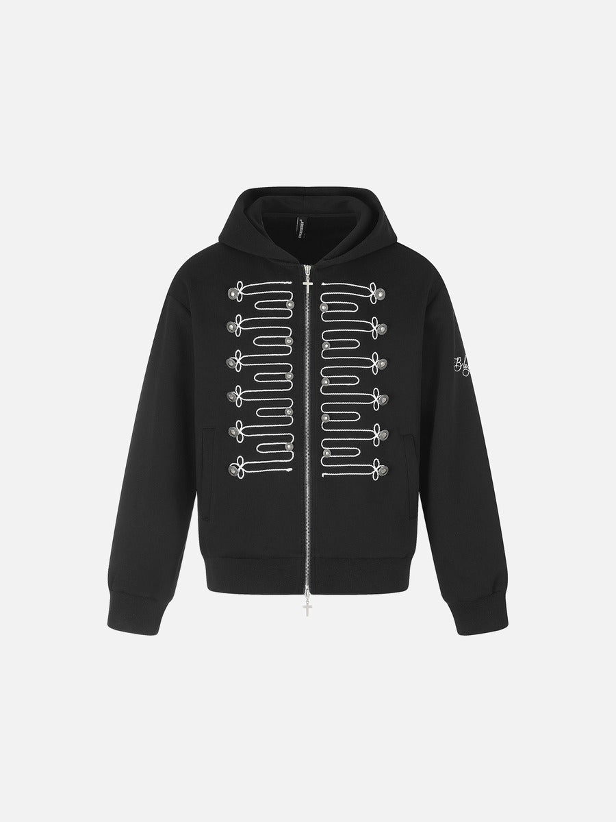 Black Military Aesthetic Full-Zip Hoodie