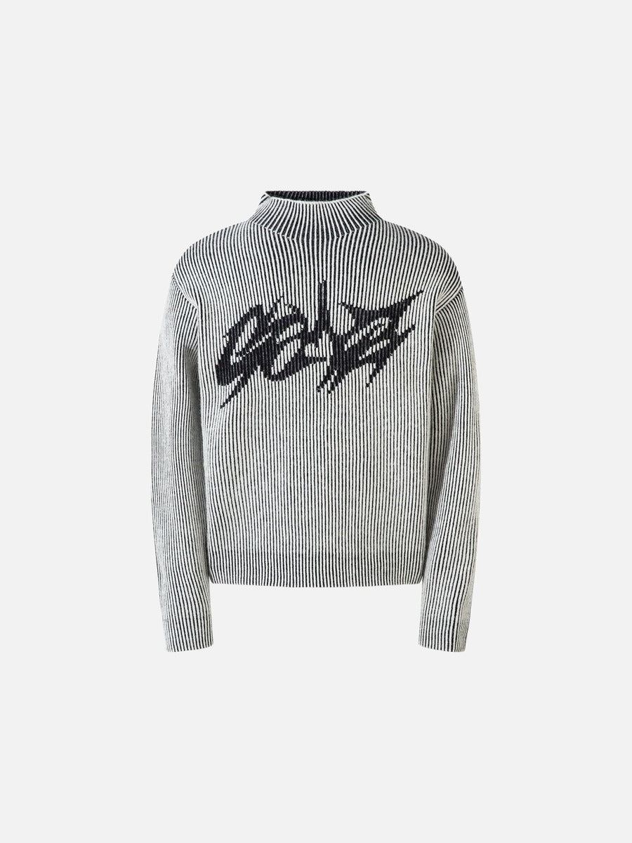 Bold Abstract Graphic Mock Neck Sweater