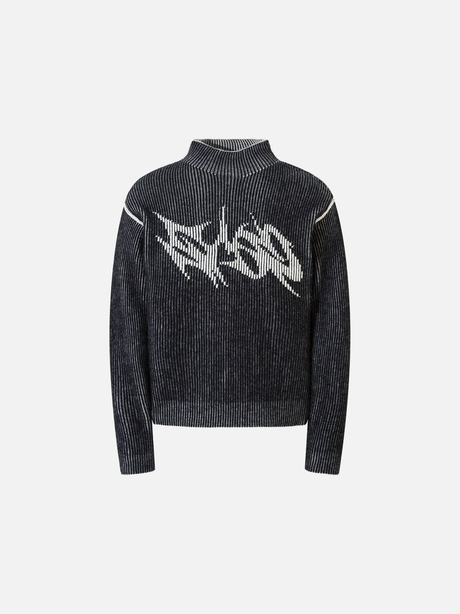 Bold Abstract Graphic Mock Neck Sweater