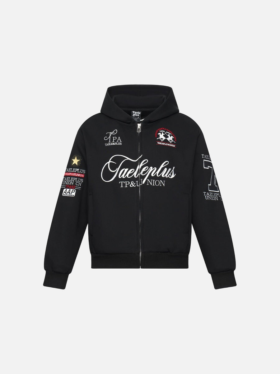 Bold Embroidered Crest Full-Zip Hoodie