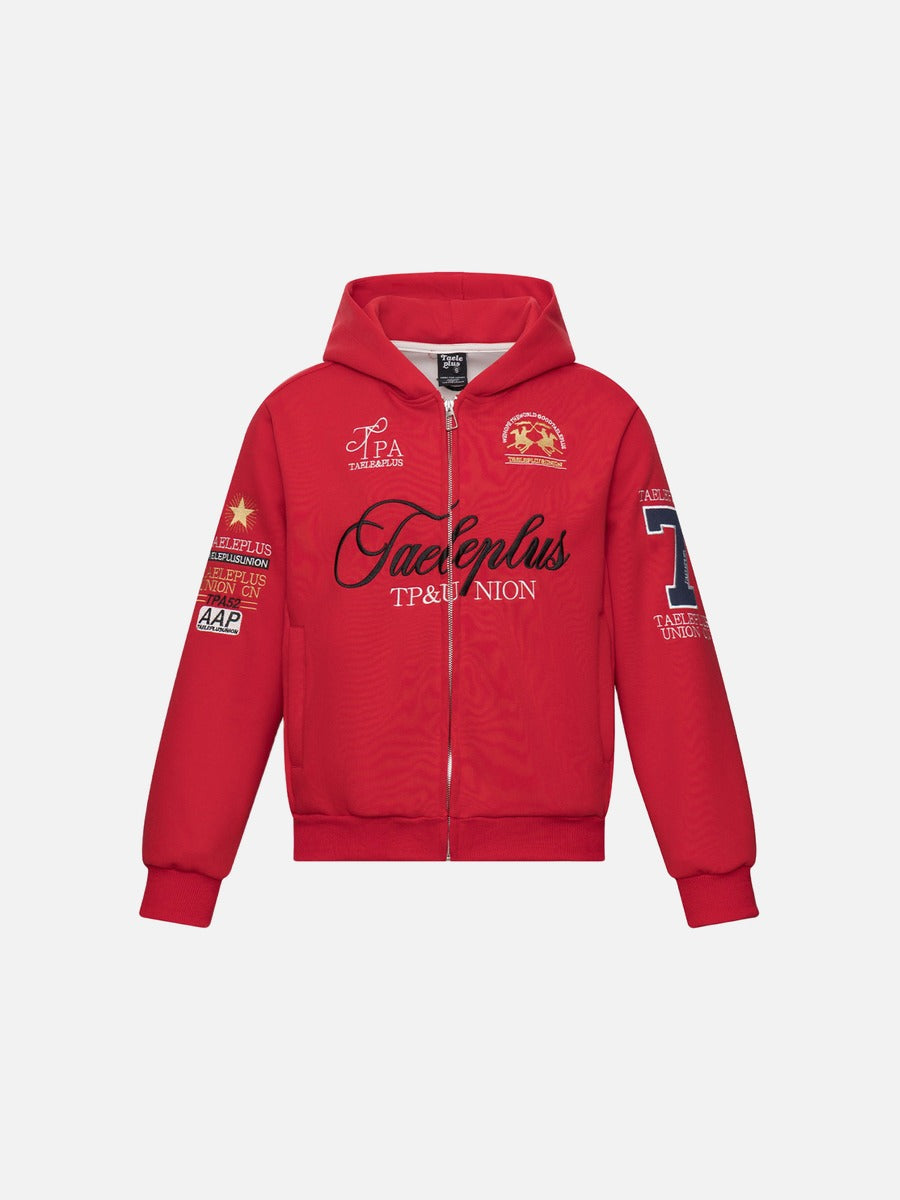 Bold Embroidered Crest Full-Zip Hoodie