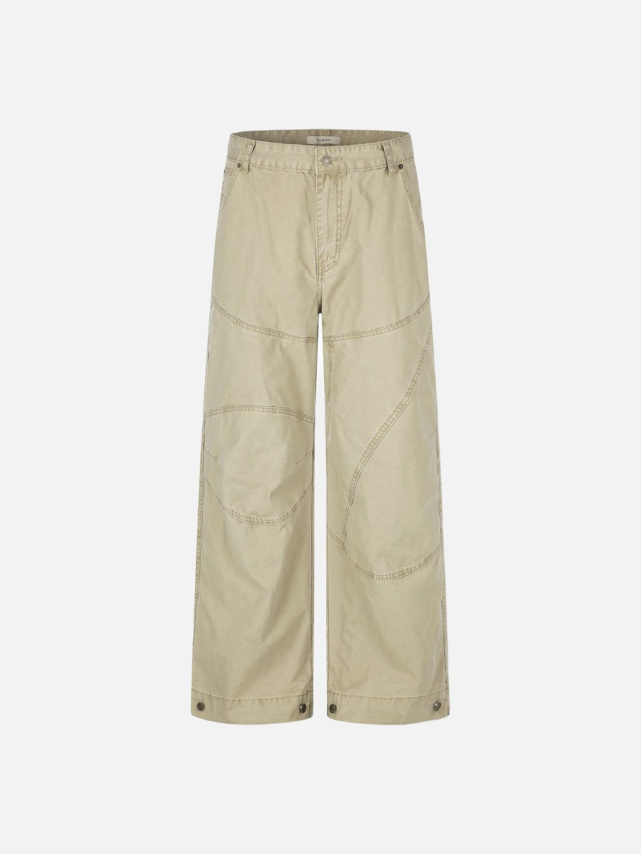 Contrast-Stitched Wide-Leg Khaki Pants