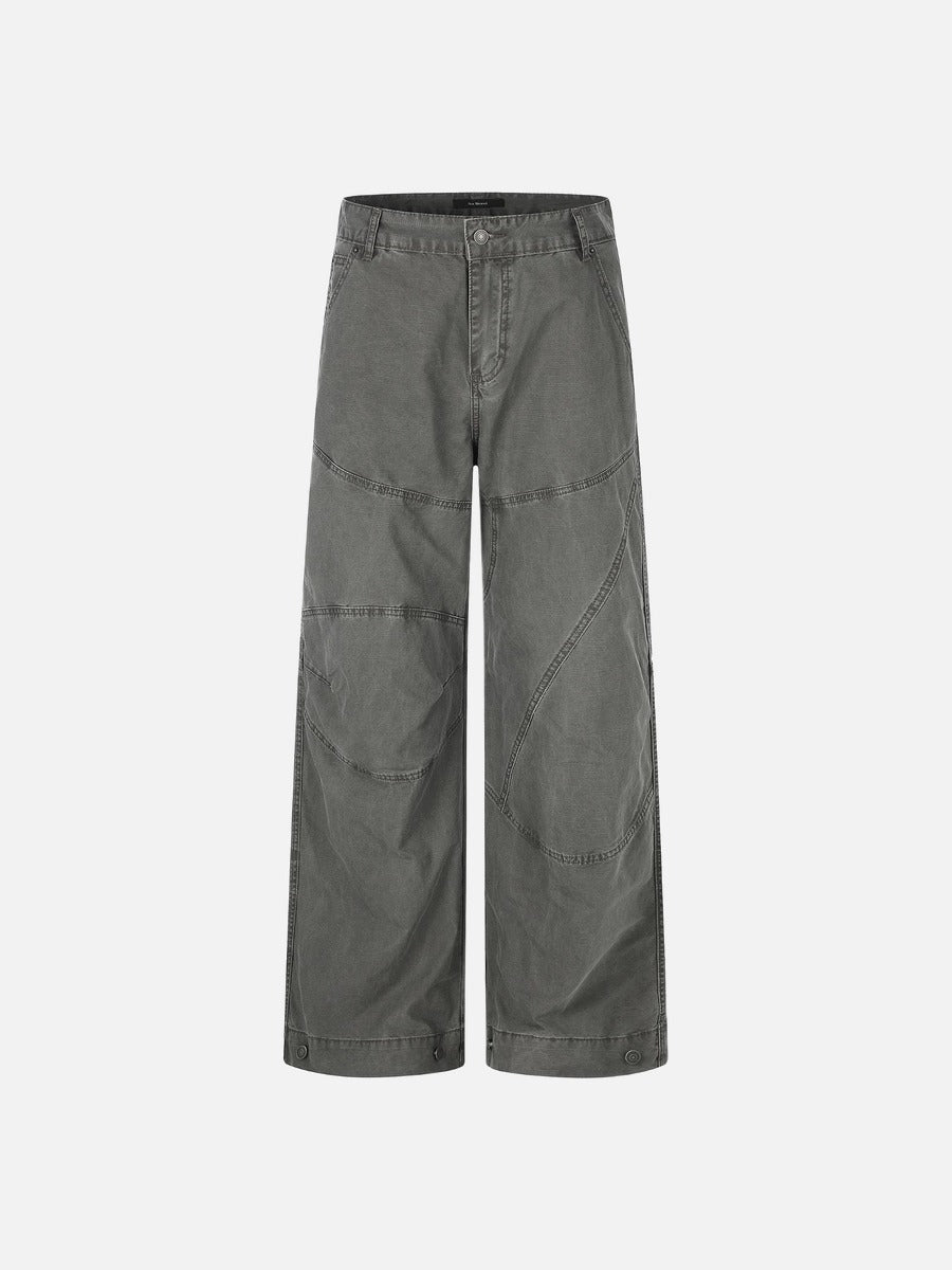 Contrast-Stitched Wide-Leg Khaki Pants