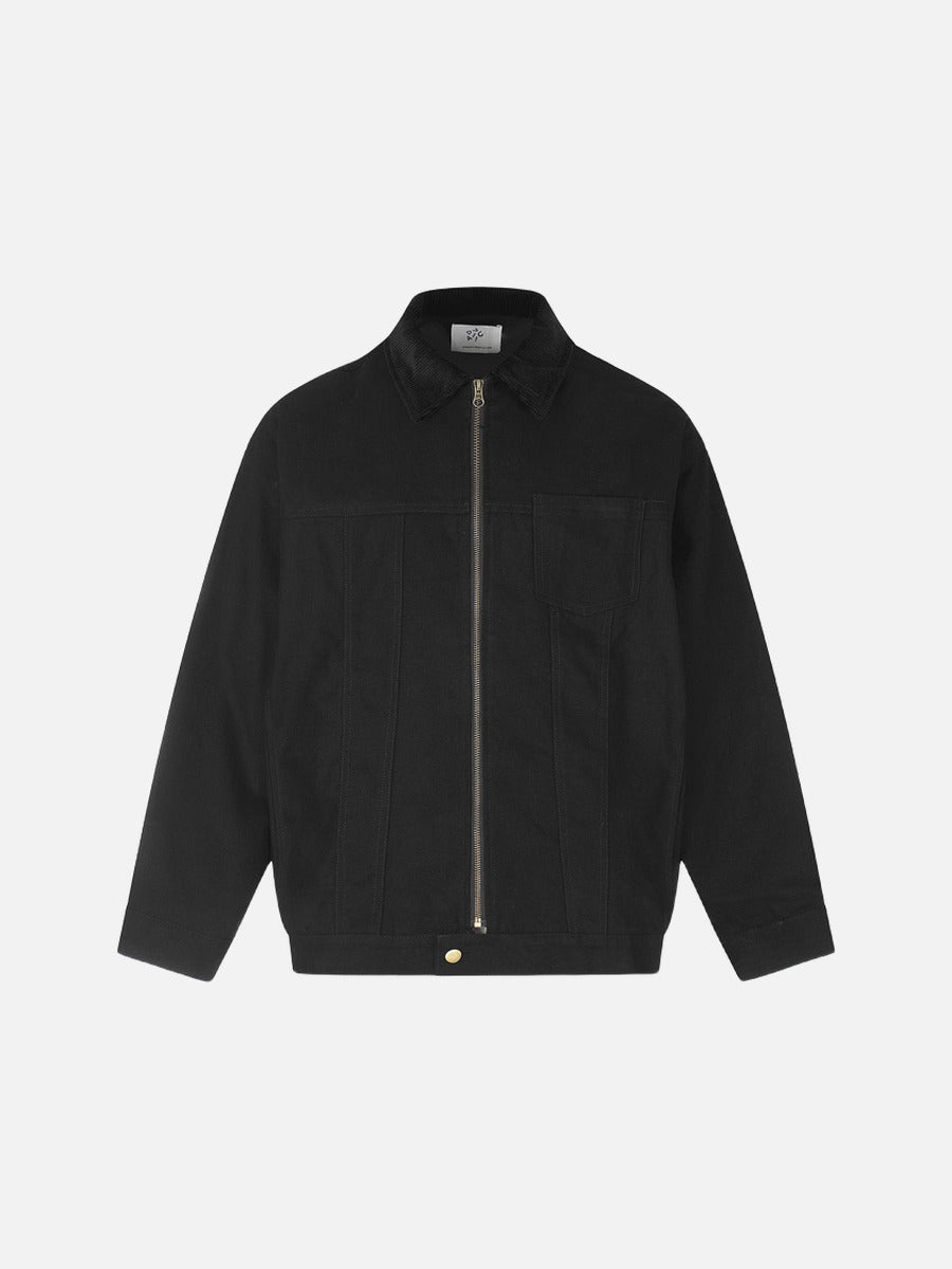Contrasting Corduroy Collar Boxy Jacket