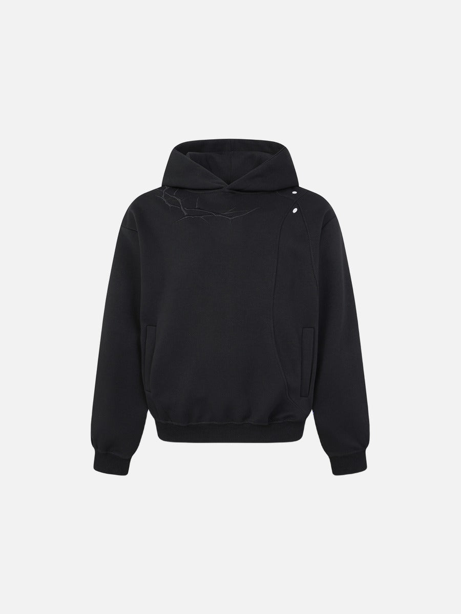 Crackle-Effect Black Oversized Hoodie