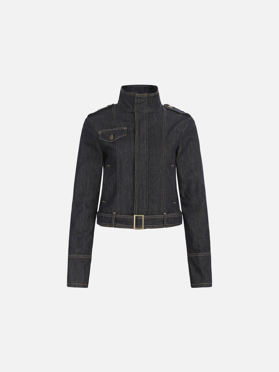 Cropped Military Denim Jacket