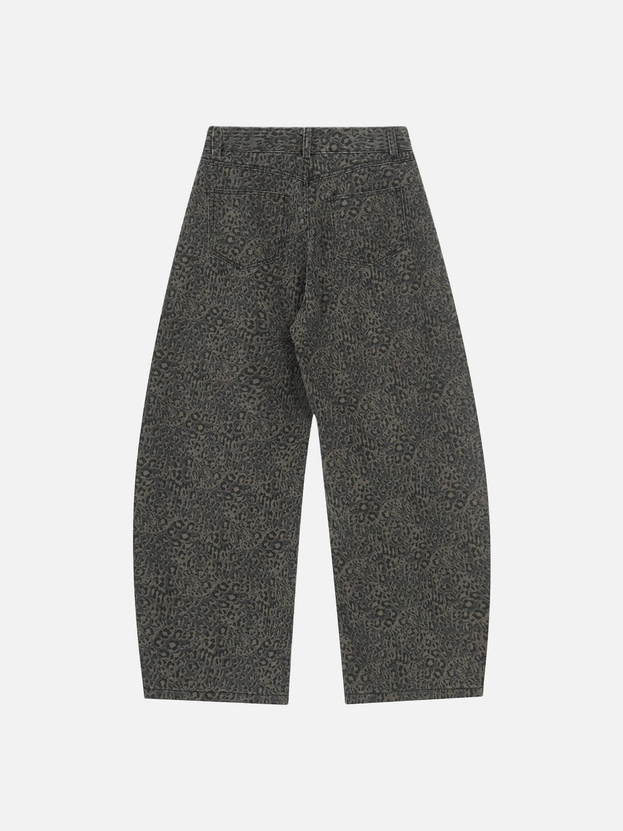 Dark Grey Leopard Print Wide-Leg Pants