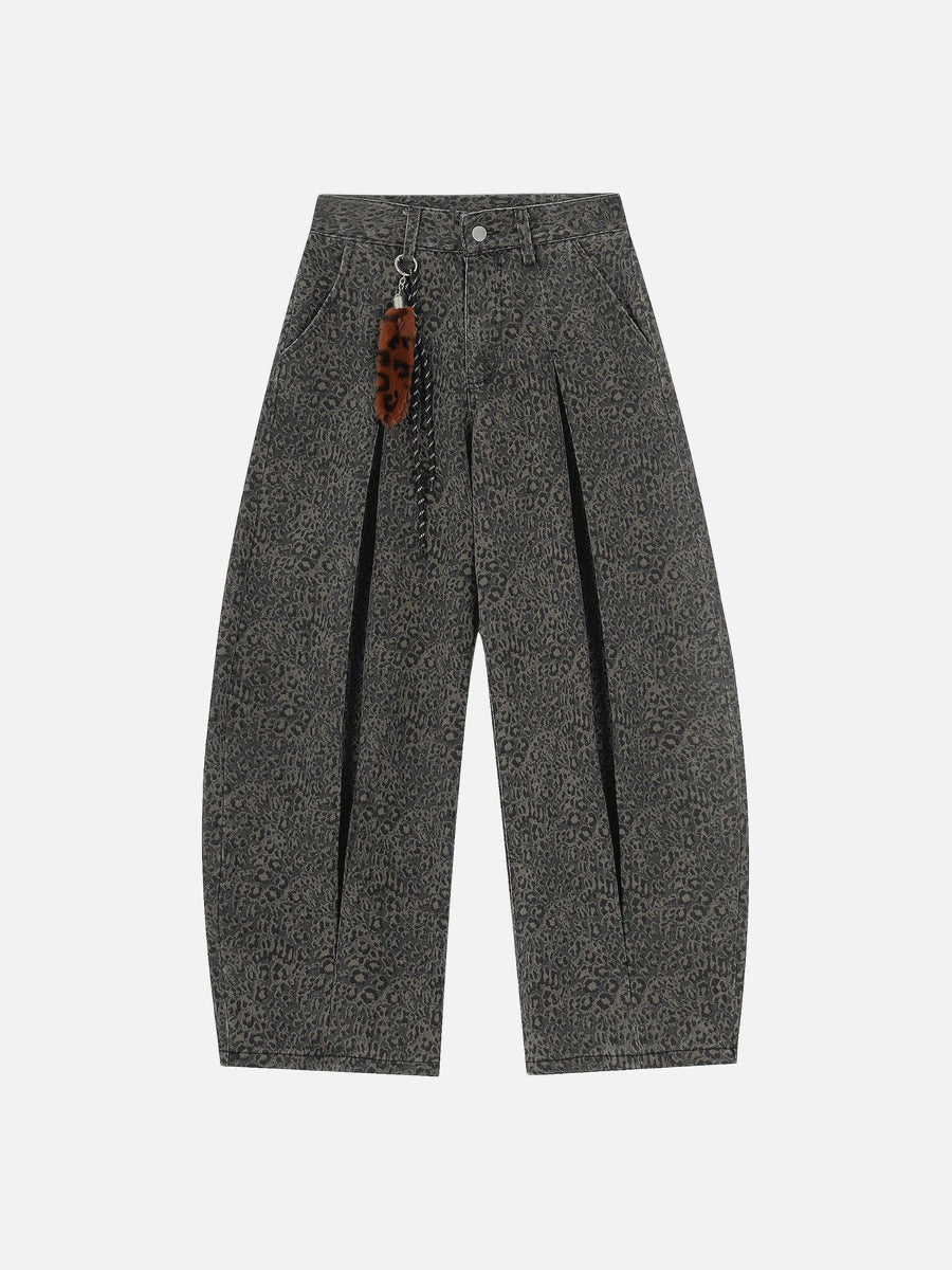Dark Grey Leopard Print Wide-Leg Pants