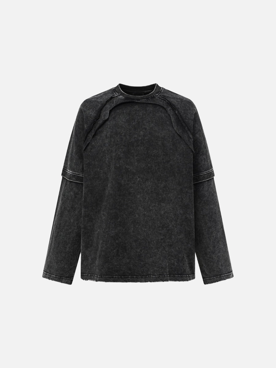 Deconstructed Seam Acid-Wash Long Sleeve T-Shirt