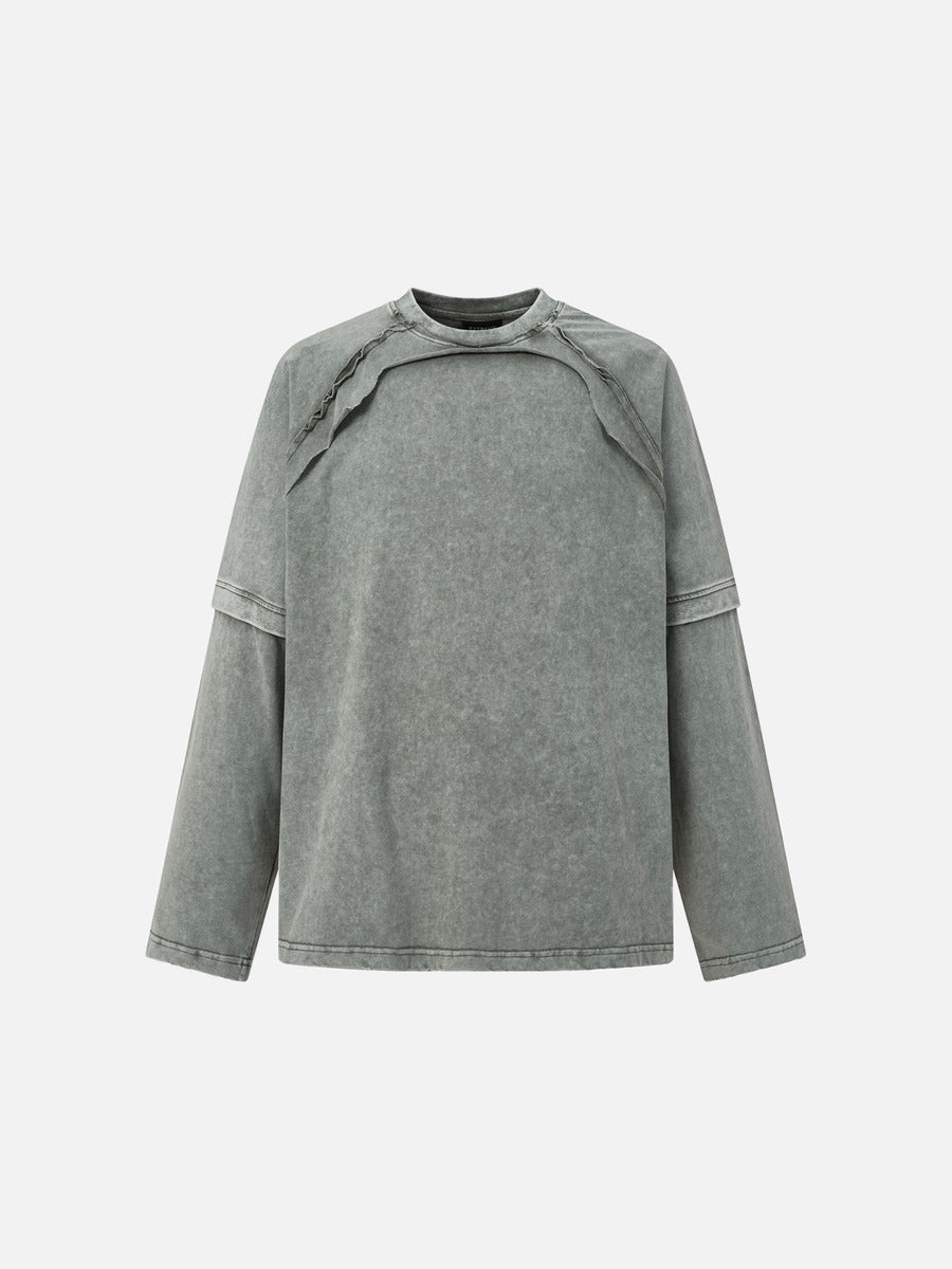 Deconstructed Seam Acid-Wash Long Sleeve T-Shirt