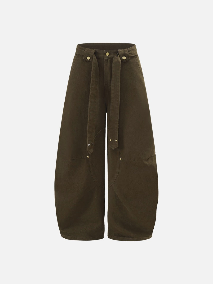 Distinct Curved Panel Wide-Leg Pants