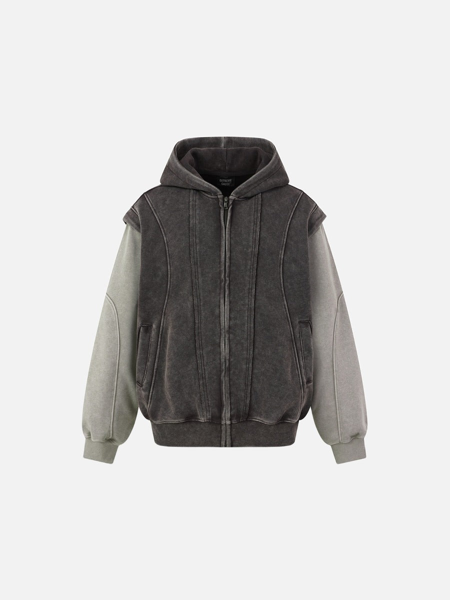 Deconstructed Seam Acid-Wash Long Sleeve T-Shirt