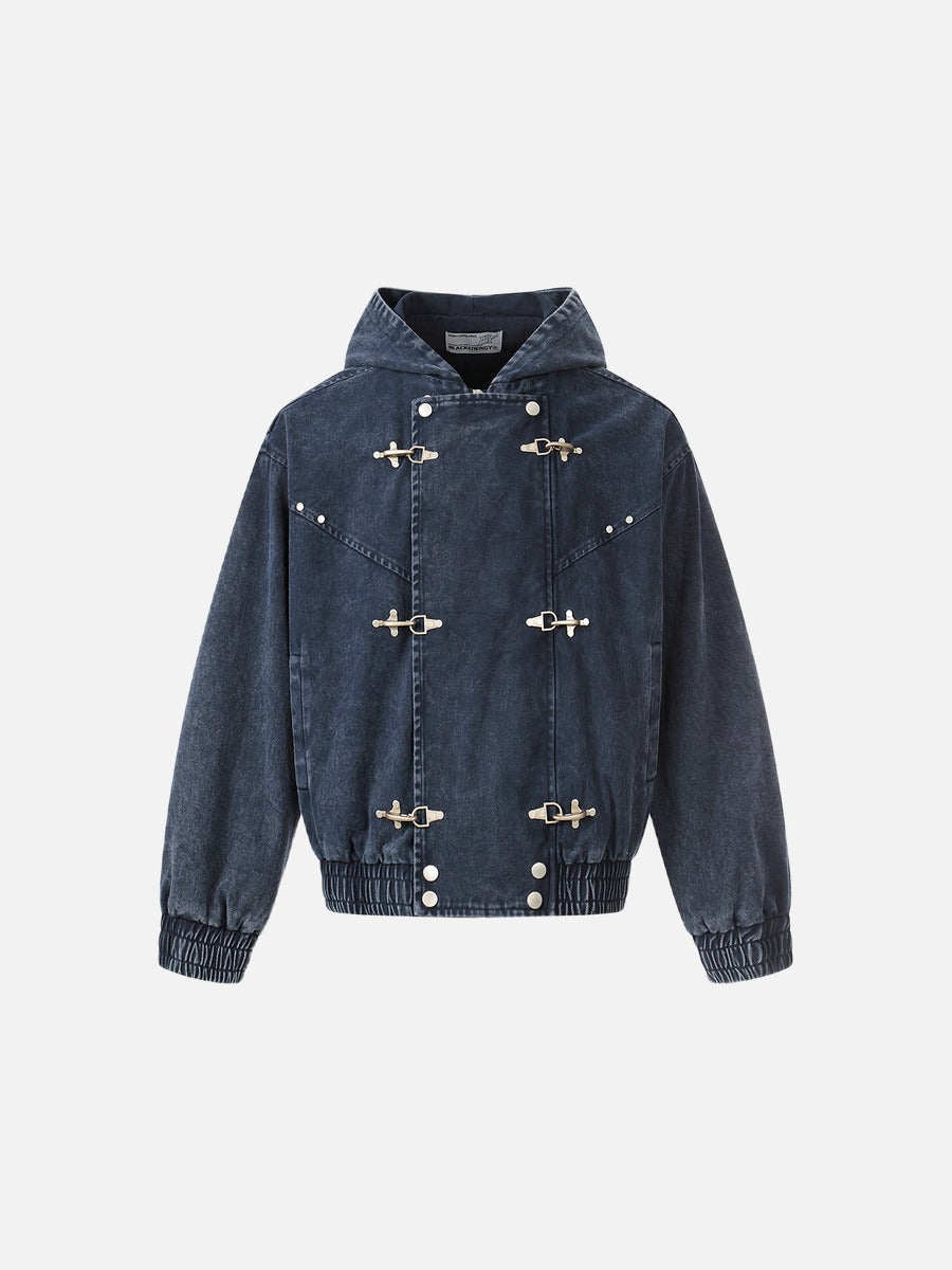 Distressed Double-Breasted Denim Jacket