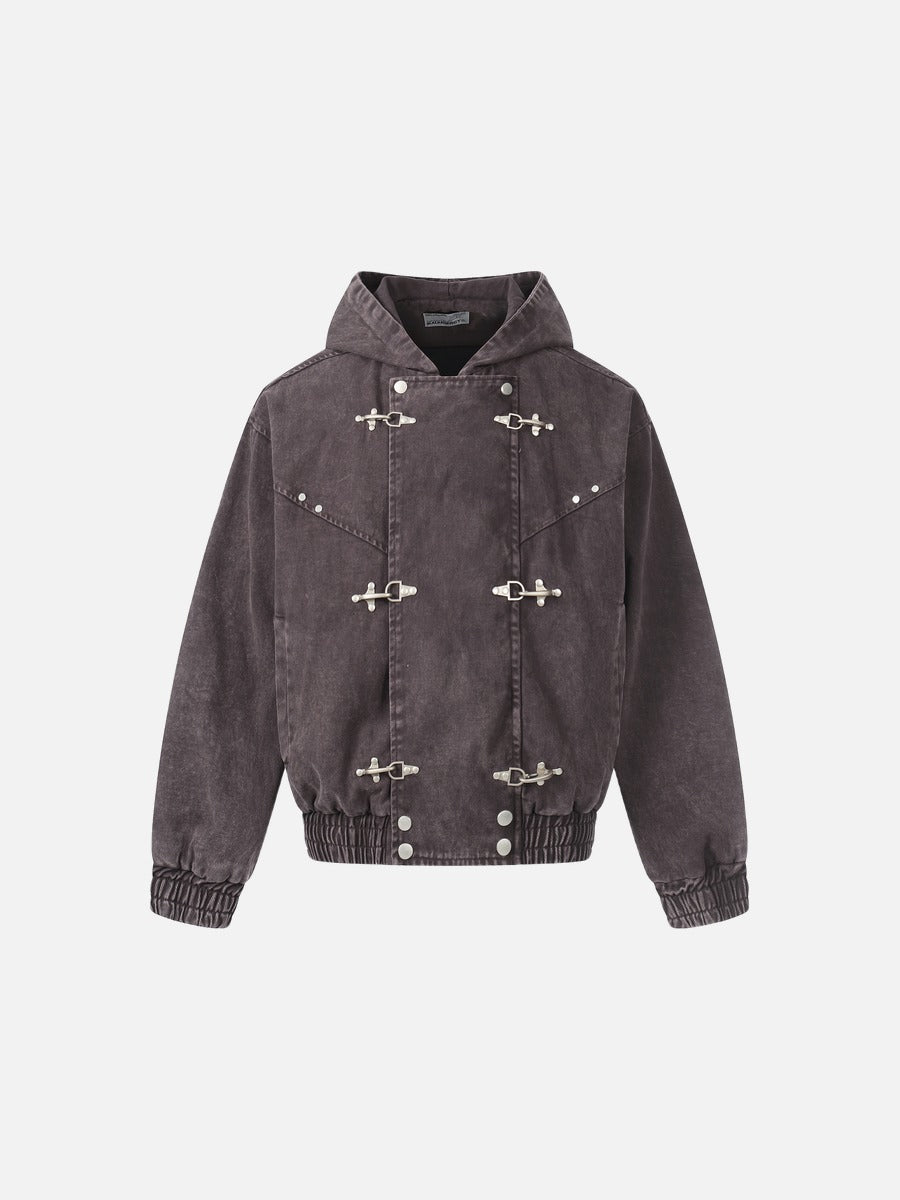 Distressed Double-Breasted Denim Jacket