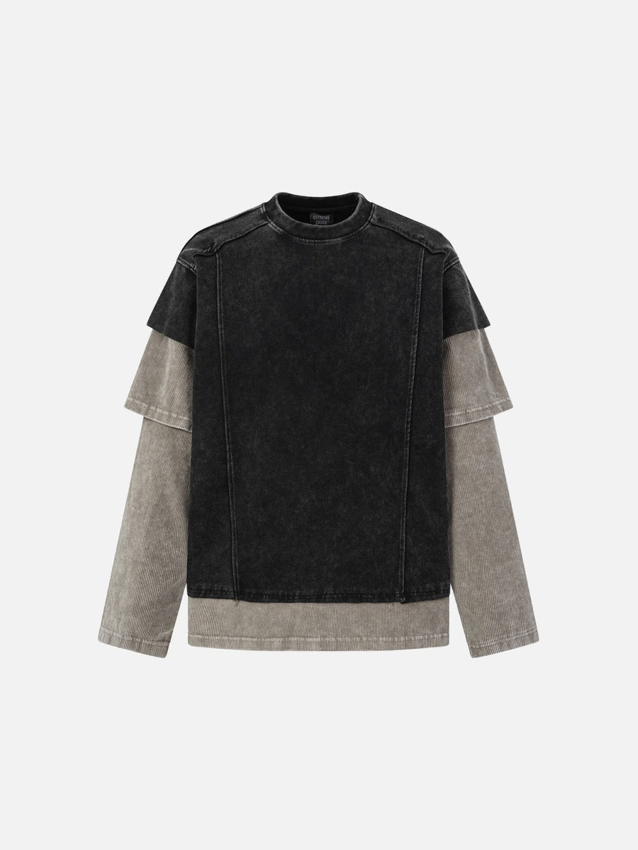 Deconstructed Seam Acid-Wash Long Sleeve T-Shirt