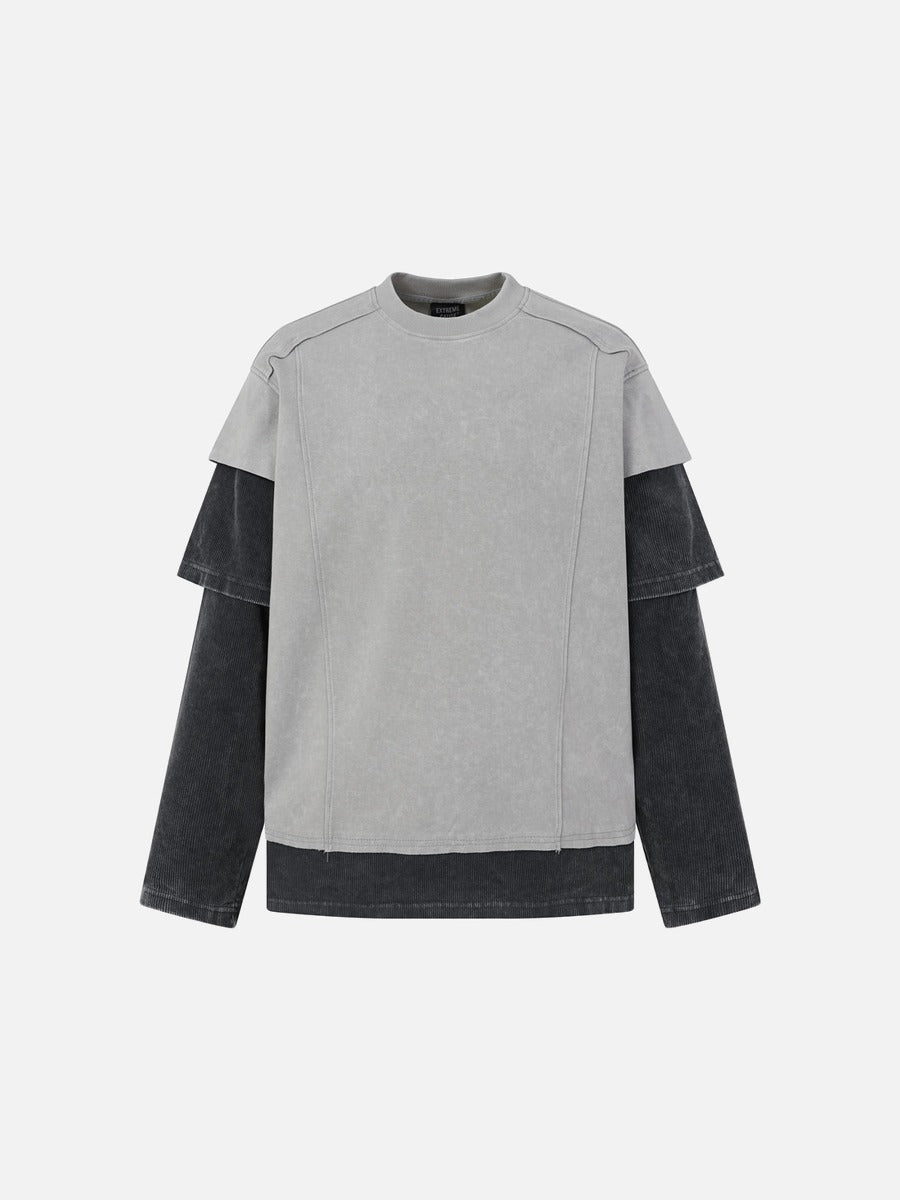 Deconstructed Seam Acid-Wash Long Sleeve T-Shirt