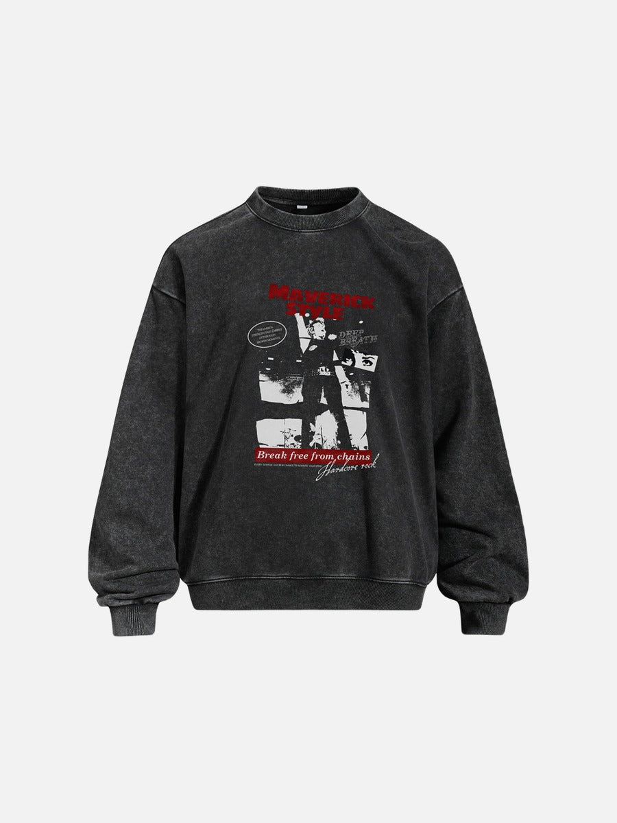 Distressed Graphic Oversized Crewneck Sweatshirt