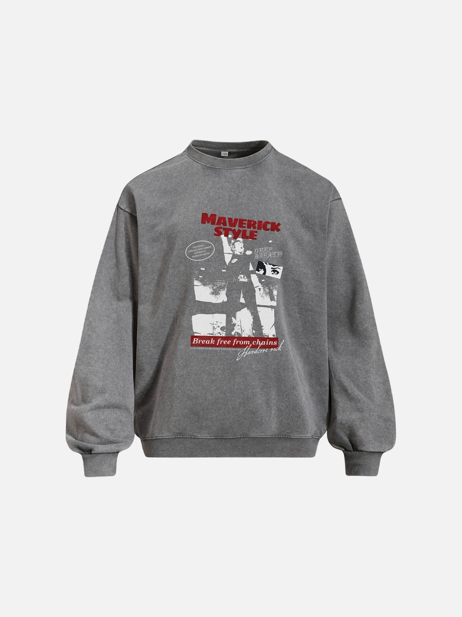 Distressed Graphic Oversized Crewneck Sweatshirt
