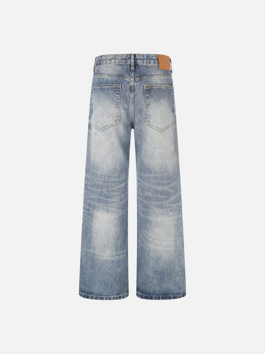 Distressed Light Blue Wide-Leg Denim Jeans