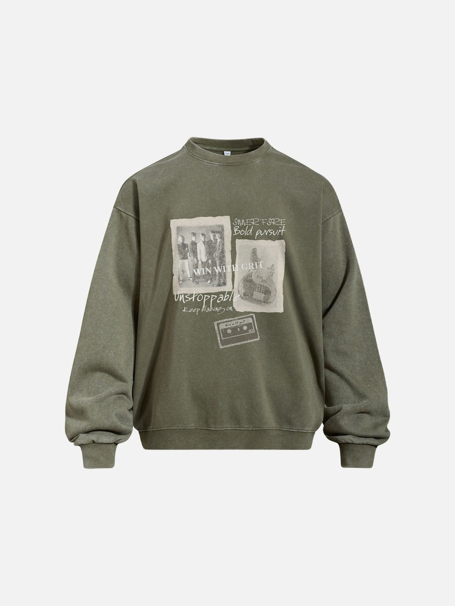 Distressed Multi-Panel Graphic Oversized Sweatshirt