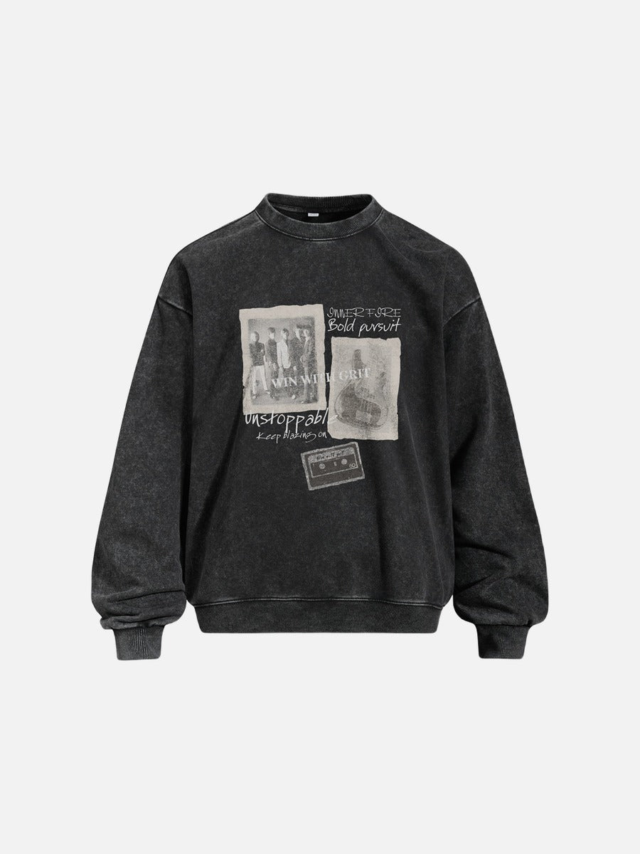 Distressed Multi-Panel Graphic Oversized Sweatshirt