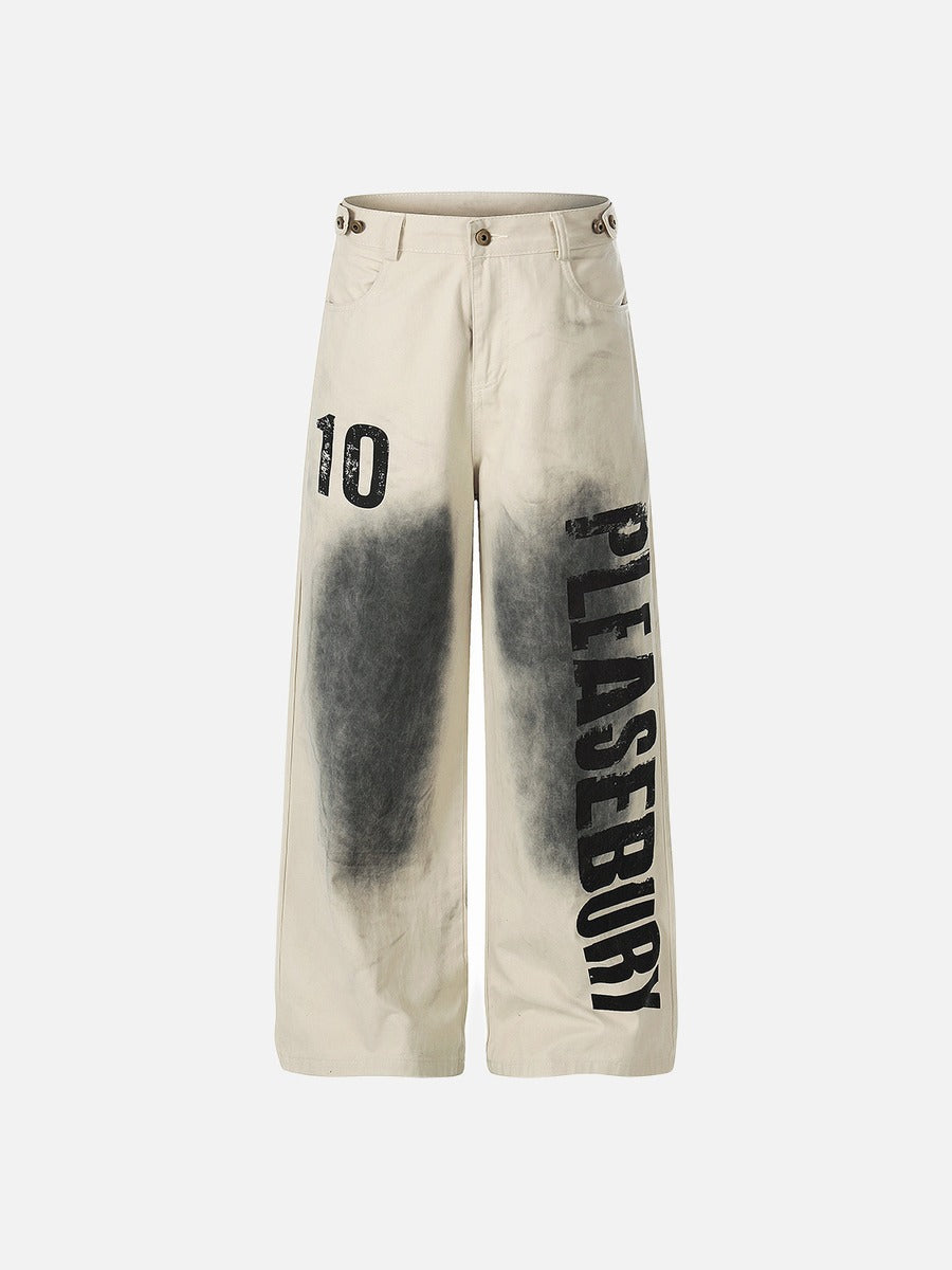 Distressed Number 10 Wide-Leg Pants