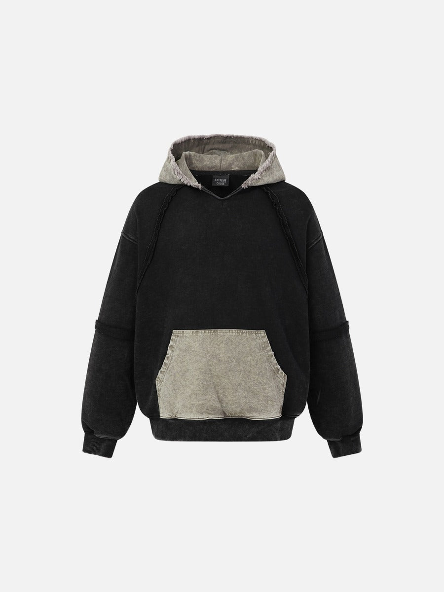 Distressed Oversized Two-Tone Hoodie Sweatshirt
