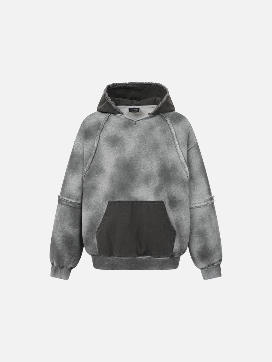 Distressed Oversized Two-Tone Hoodie Sweatshirt