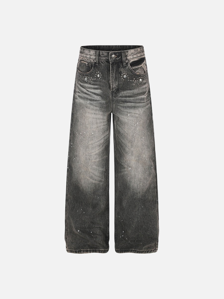 Distressed Wide-Leg Black Denim Jeans