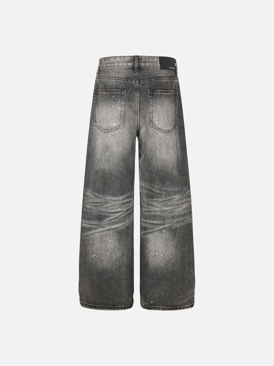 Distressed Wide-Leg Black Denim Jeans