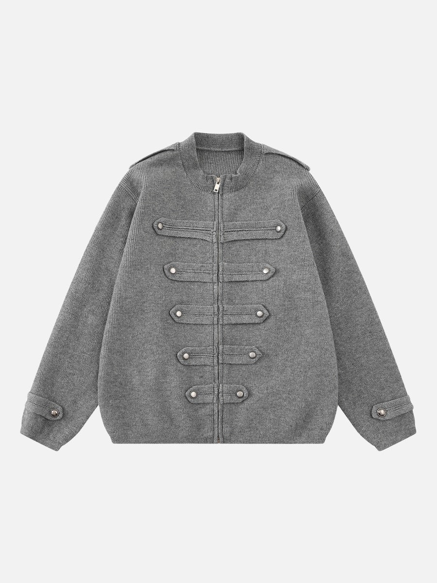 Double-Breasted Military Cardigan Sweater